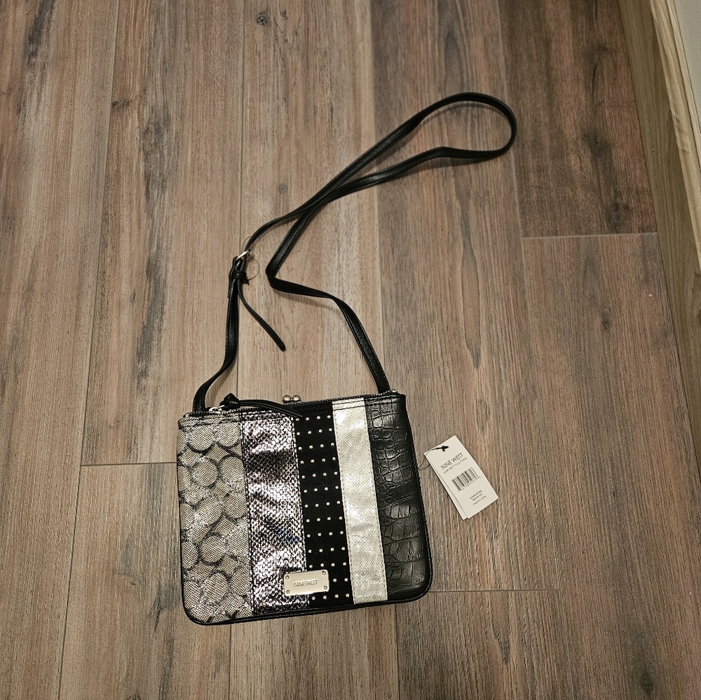 Nine West Black and Silver Crossbody Bag